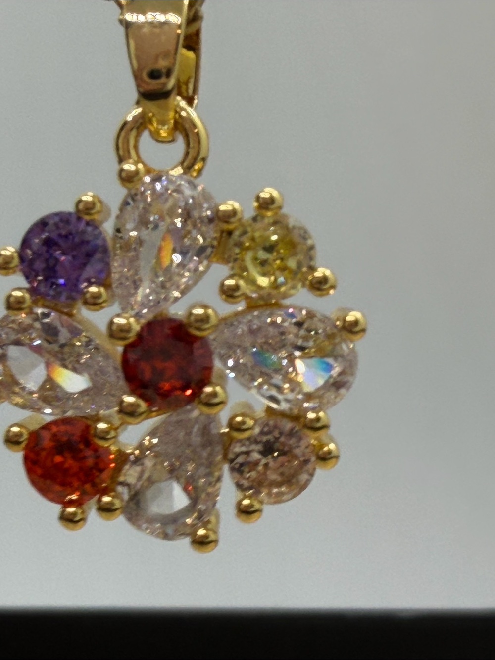 Gold Multi-Color Crystal Flower Pendant Necklace